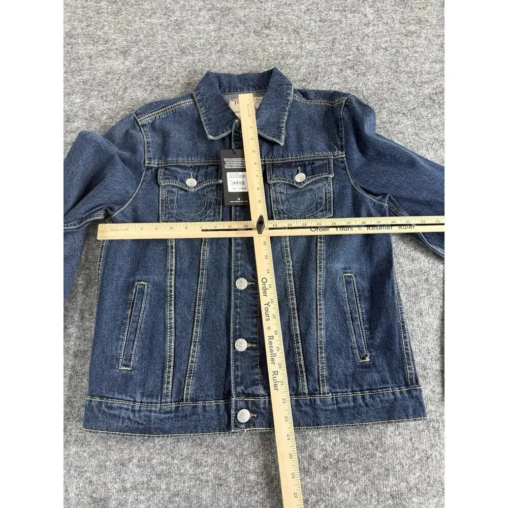 True Religion Jacket Mens Small Blue Denim Trucker Bomber Jean Coat N82